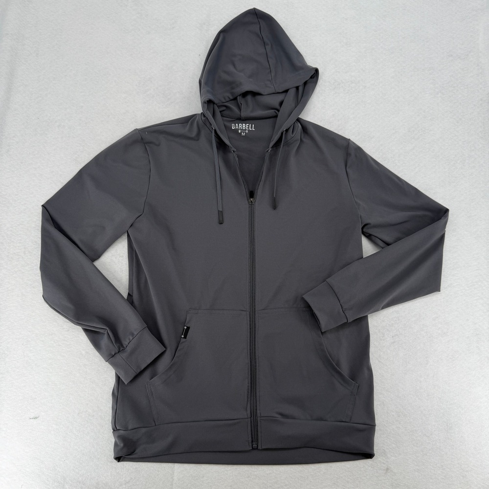 Barbell Apparel Mens Full Zip Hoodie Charcoal Gray Athletic Training Jacket Sz M